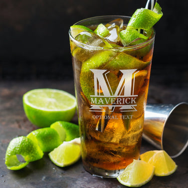 Personalized 16 oz Pint Glass Monogram Engraved